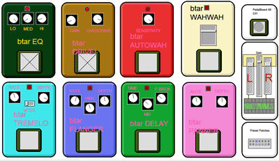 Virtual Electric Guitar Style Effects Pedalboard