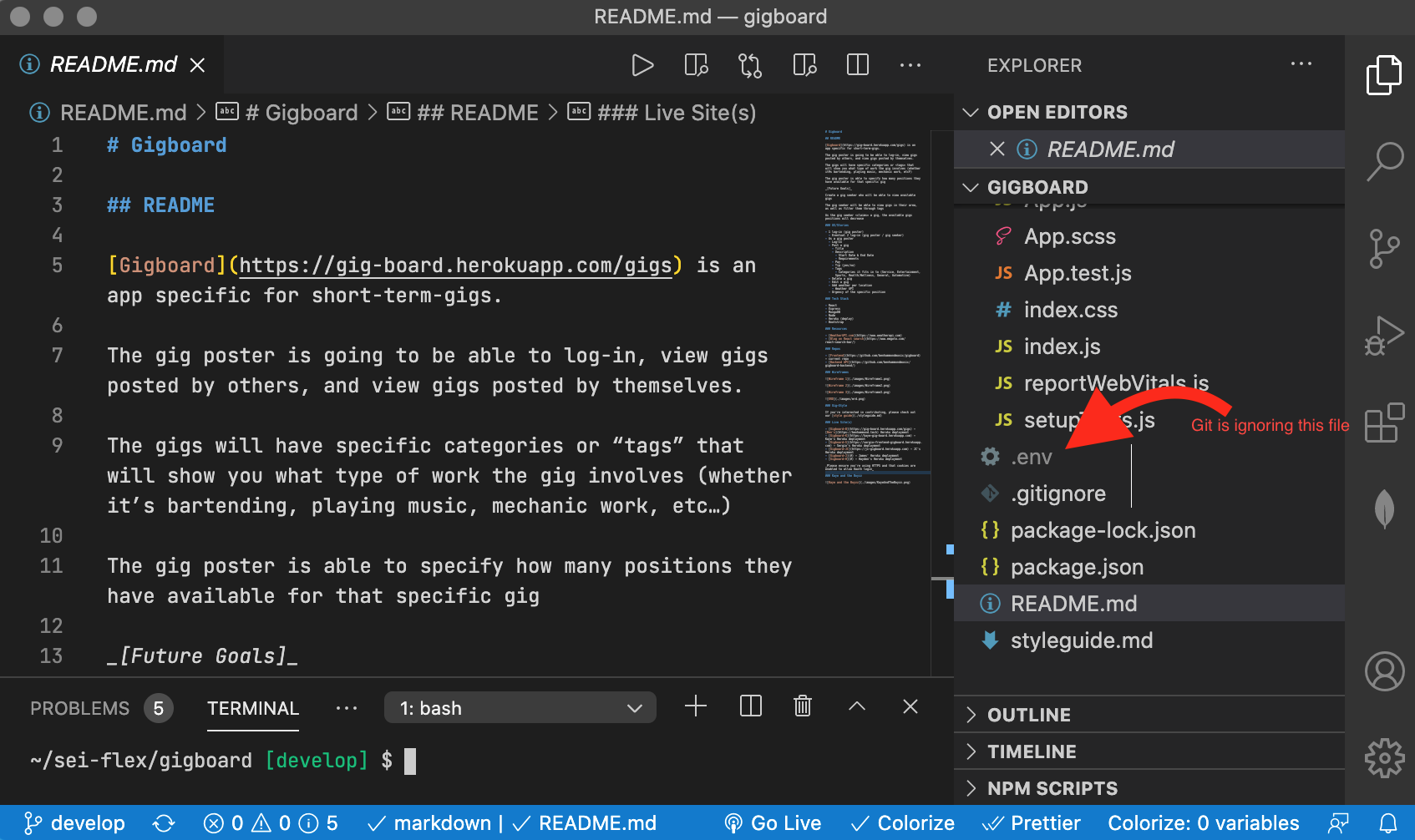 git ignored env in vscode - screenshot