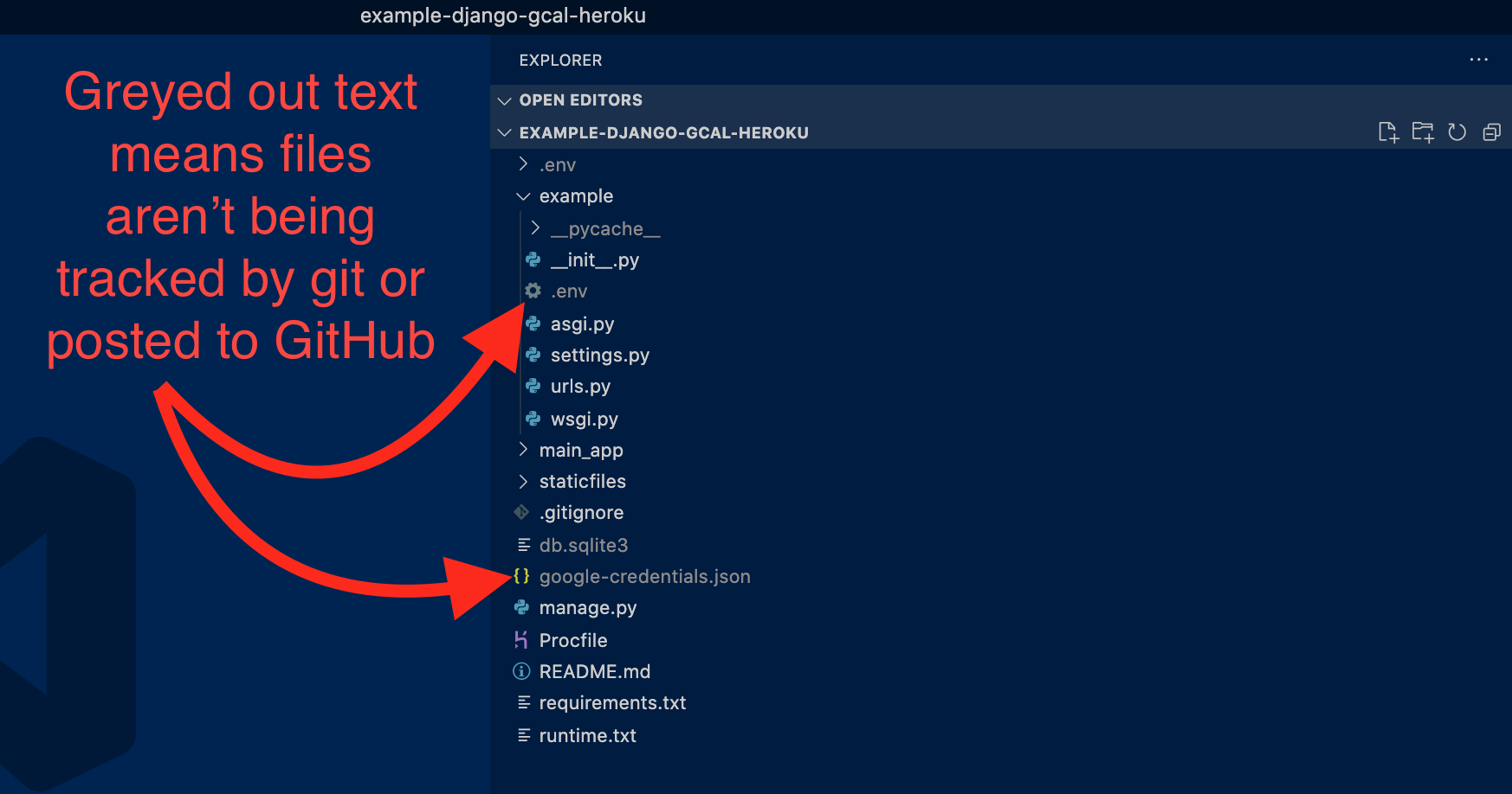 Screenshot showing greyed out gitignored files