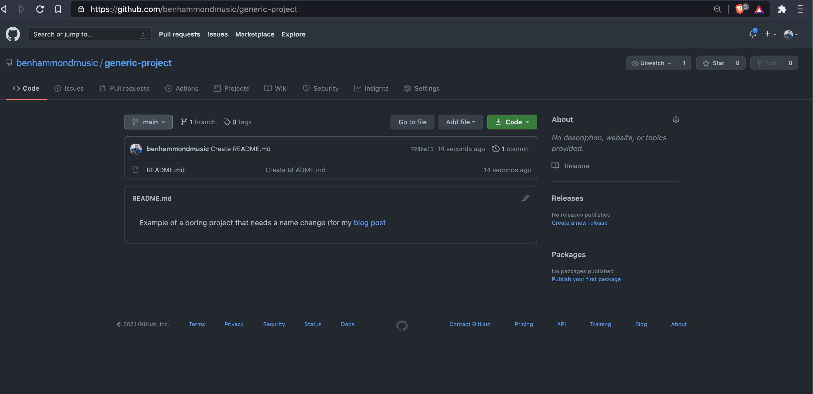 Screen Shot of GitHub project