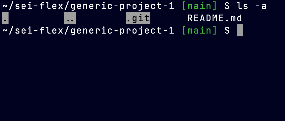 Screen Shot showing terminal displaying hidden files using ls -a