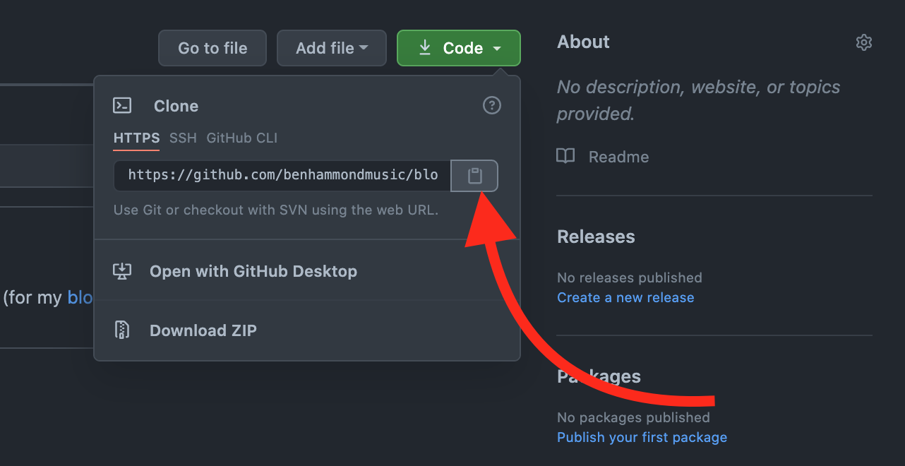 Screen Shot showing clipboard copy button for new URL